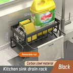 🍽️✨ Multifunctional Kitchen Sink Storage Shelf | No-Punch Adhesive Drain Rack with Hooks 🧽 | Plastic Spice & Rag Organizer for Sink Tap
