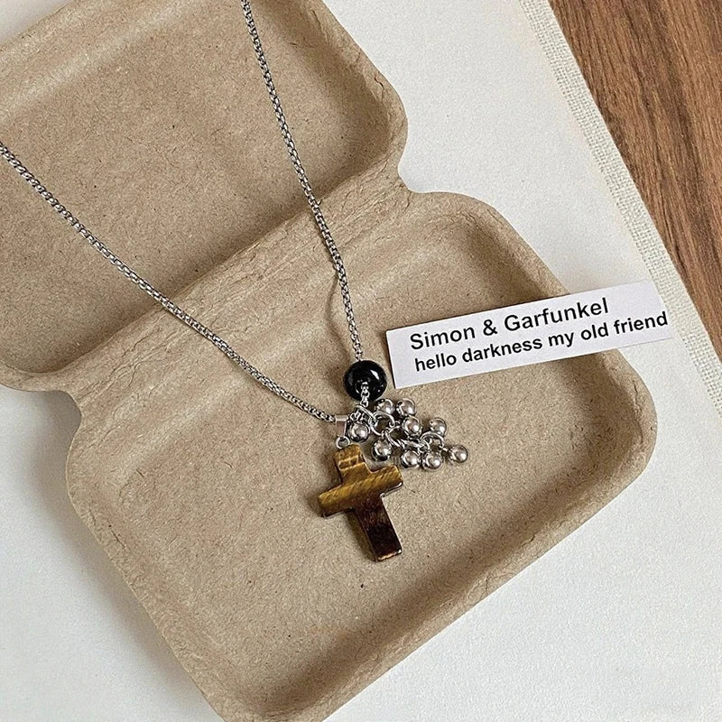 💛✨ Natural Spotted Tiger Eye Stone Necklace 🍇 | Vintage Water Droplet Grape Pendant 🌿 | Long Chain Necklace for Women Boho Accessories 💖