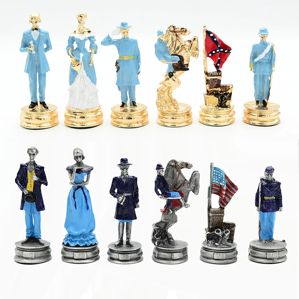 Luxury War‑Themed Metal & Resin Chess Set ♟️ | Hand‑Painted Knights on Leather Board | 32‑Piece Strategy Gift Set 🎁