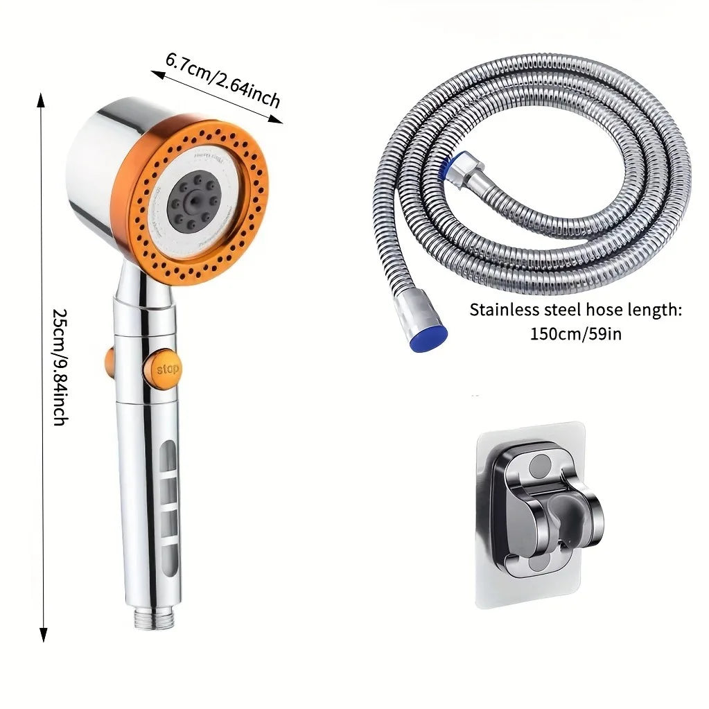 🚿💧 5 Spray Portable Shower Head – High Pressure Large Flow ABS Spa Shower with Filter & Stop Button