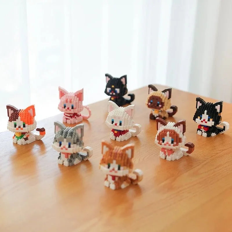 🐱🧱 Cute Pet Cat Micro Particle Building Blocks – Orange & Black Cat DIY Assembly Puzzle Toy for Kids