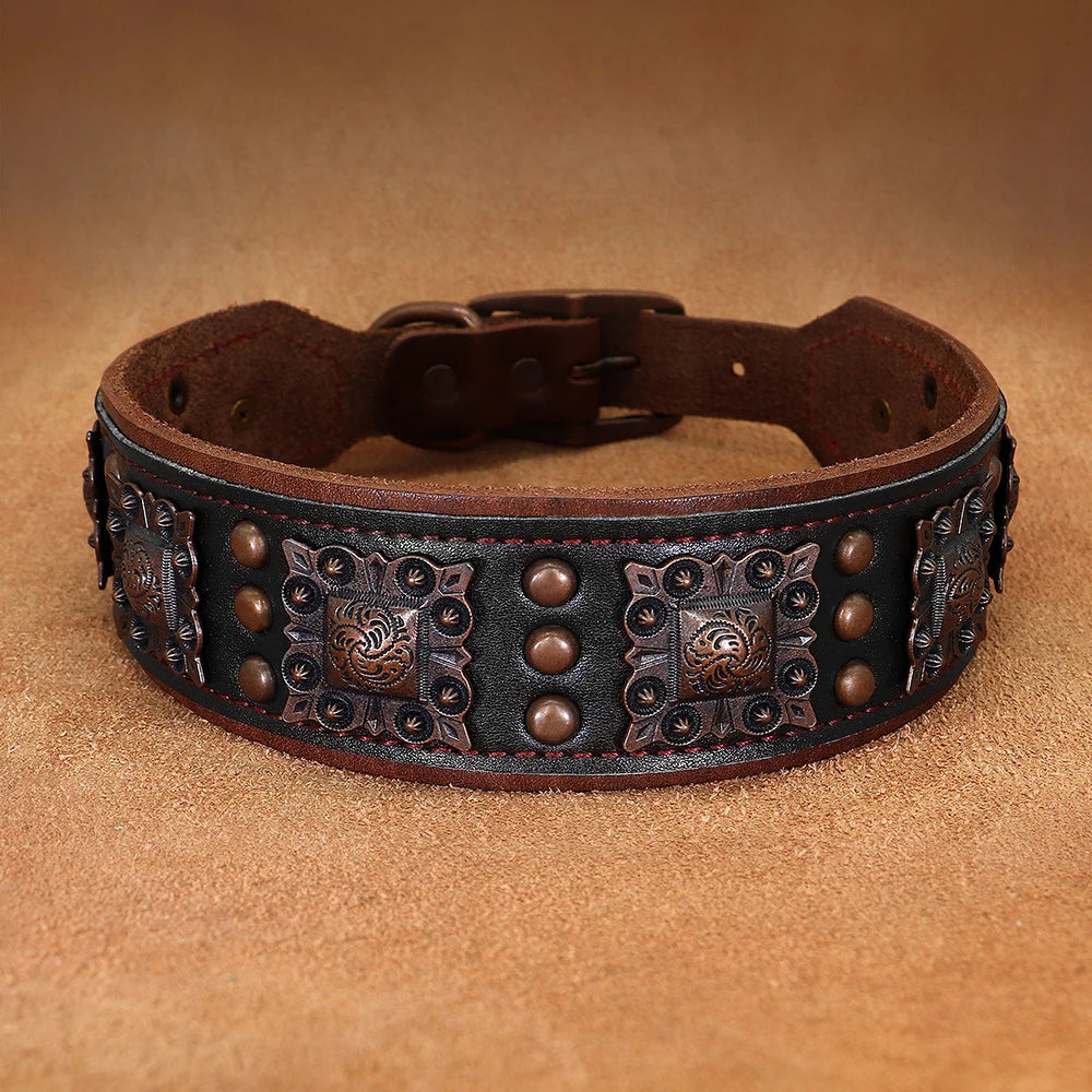 🐕🛡️ Spiked Leather Dog Collar – Heavy Duty Adjustable