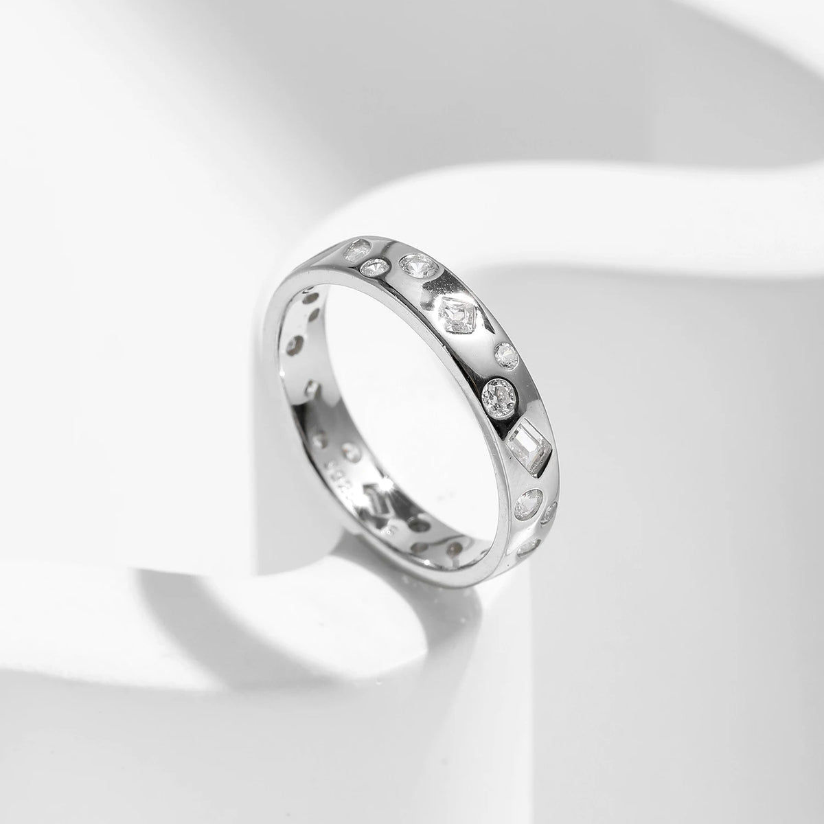 💍✨ MODIAN Geometric CZ Eternity Band – 925 Sterling Silver