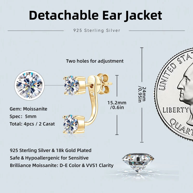 ✨💎Front & Back Double-Sided Moissanite Stud Earrings 🤍 | 2-in-1 925 Sterling Silver Earrings for Women 💖 | Elegant Everyday Jewelry