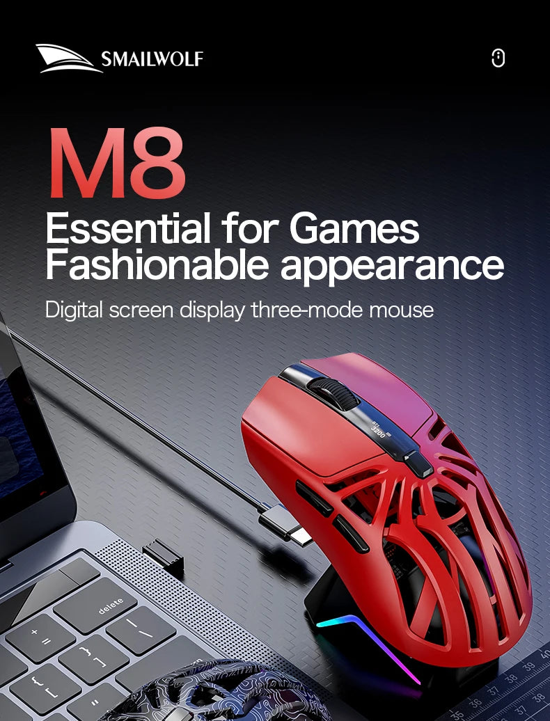 🔥🖱️ SMAILWOLF M8 Wireless RGB Gaming Mouse – 12000 DPI Tri-Mode