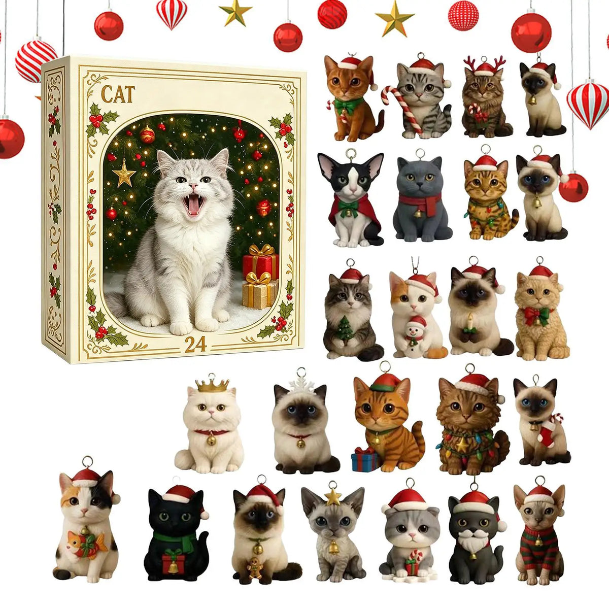 Christmas Cat Countdown Calendar – 24-Day Acrylic Advent Décor