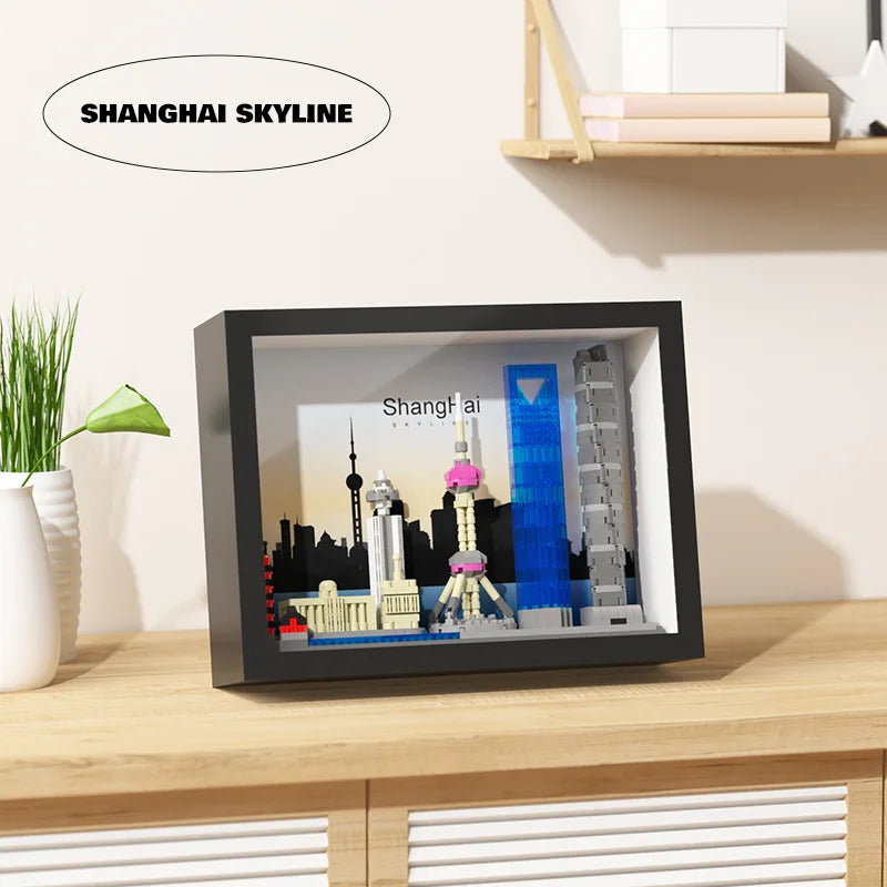 🌍🧱 Micro World Famous Architecture Building Blocks – New York, Paris, London & Dubai Skyline Photo Frame DIY Wall Decoration