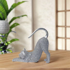 🐱✨ Lazy Cat Stretching Resin Figurine 💎 | Sparkling Crystal Desk Ornament 🏡 | Creative Cat Statue Home Decoration Gift for Cat Lovers 🎁