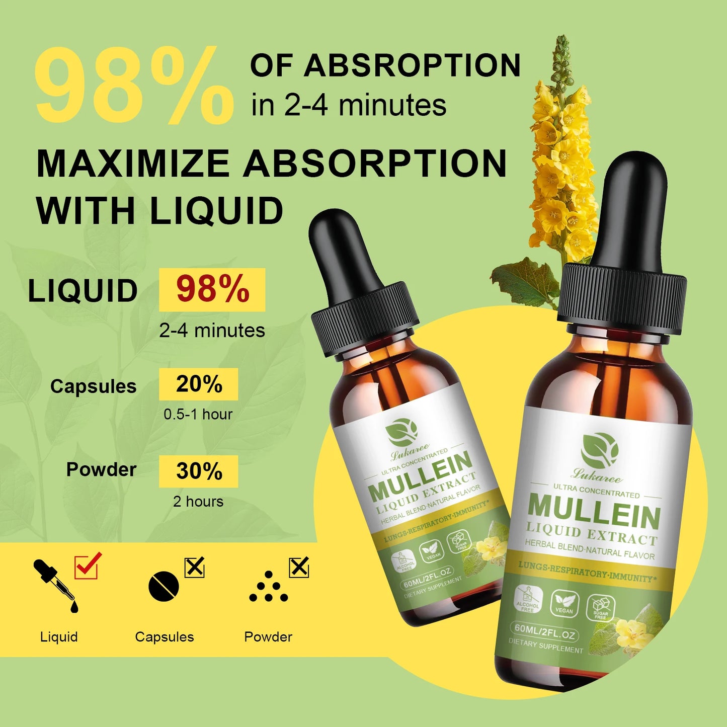 🌿Mullein Leaf Extract Drops 2 Fluid Oz. 1000mg | Lung Health 🌬️ | Breathing Support 😌 | Immune & Digestive Boost 💪 | CFDA Certified ✅ | 2 Fl. Oz. (60mL) Bottle 🧴