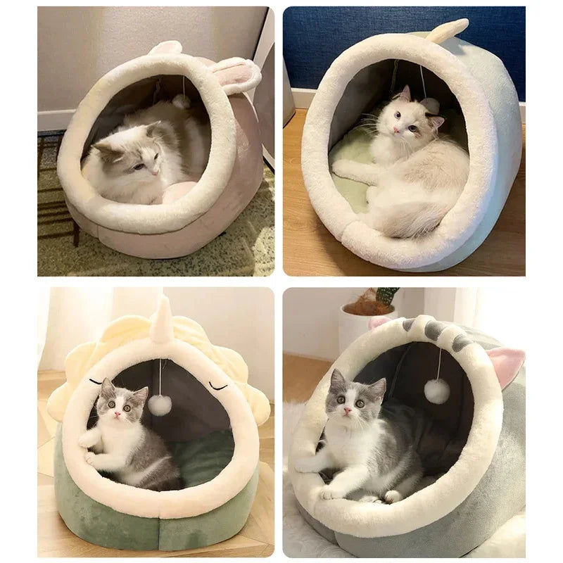 Cozy Washable Pet Lounger Cushion 🐾 Warm Cat Bed House Tent 🐱 Soft Cotton Kennel for Cats &amp; Small Dogs – Winter Nest with Detachable Cushion