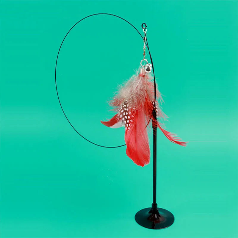 🐱🎀 Funny Fluffy Feather Cat Teaser Wand with Bell & Suction Cup