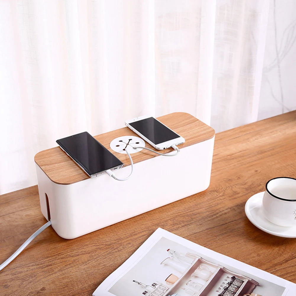 🌿📦 Wooden Cable Storage Box – Power Strip & Wire Organizer