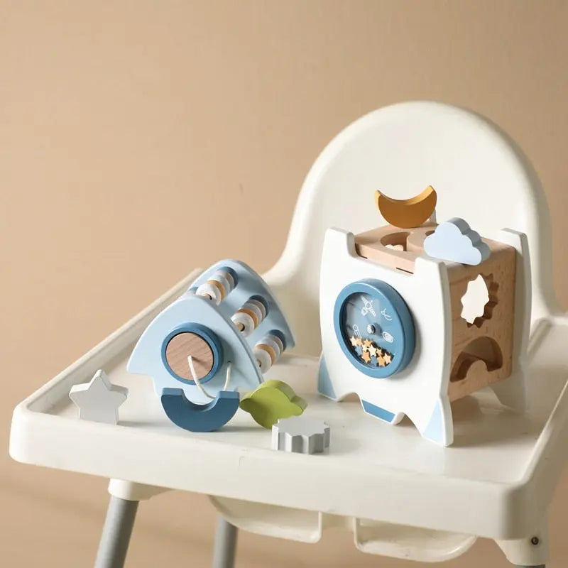 Montessori Educational Train or Rocket Toys Baby Busy Box Calculate Graphic Cognition Toys for Children Wooden Toys for Kids Baby Gift G8Central.com
