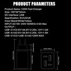 ⚡ 120W GaN 4-Port Fast Charger (2 USB-C PD + 2 USB-A QC 3.0) – Universal Travel Wall Adapter 🌍
