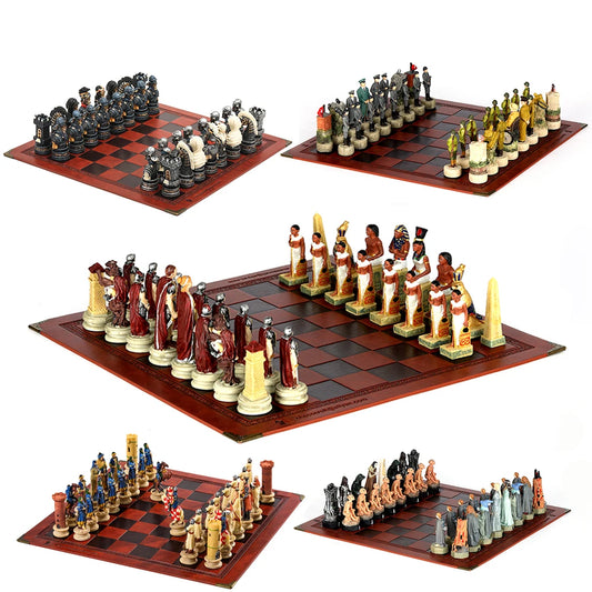 Role Theme Historical Chess Set ♟️ | Hand‑Painted Resin Pieces & Embossed Leather Board 🪄 | 32‑Piece Collector’s Gift Set 🎁 | Premium Strategy Game for Home & Display