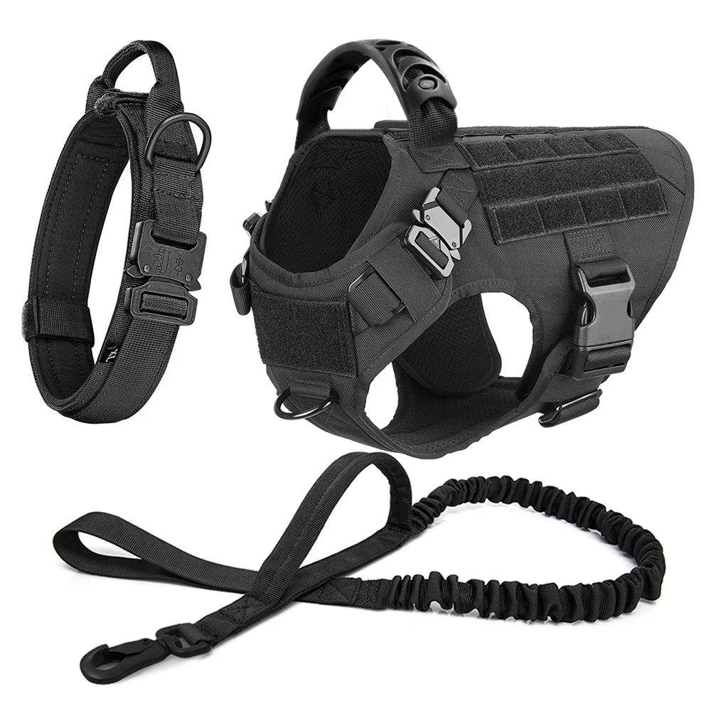 Tactical Large Dog Harness & Leash Set 🐕‍🦺 Military Training Vest with Collar for German Shepherd, Malinois & Medium-Large Dogs