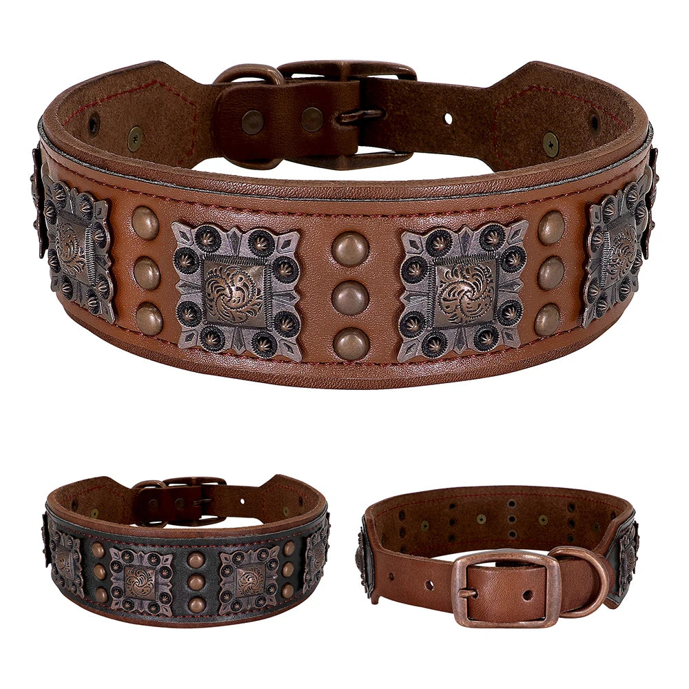 🐕🛡️ Spiked Leather Dog Collar – Heavy Duty Adjustable