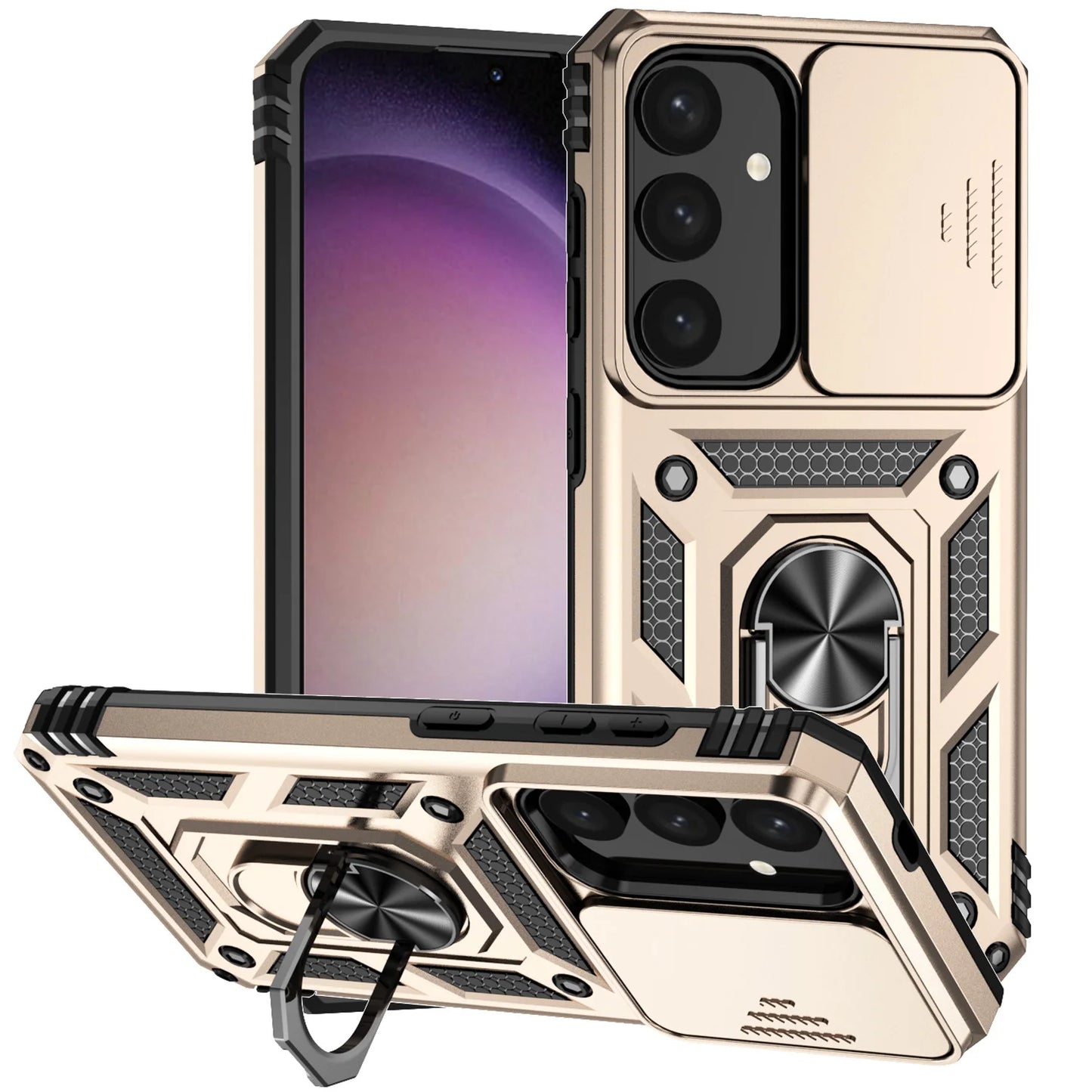 Luxury Armor Case with Ring Holder & Slide Camera Cover for Samsung Galaxy S Series