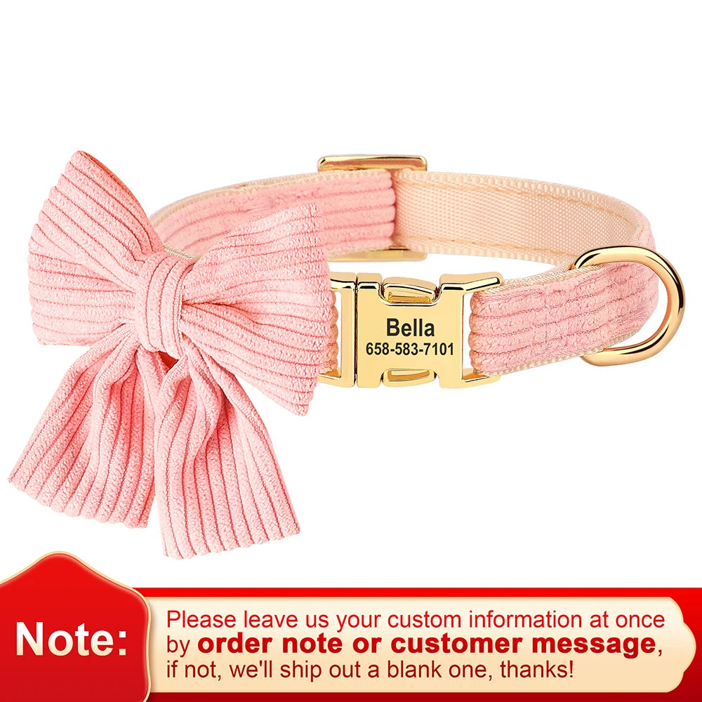 🎀🐾 Personalized Dog Collar with Bowtie – Custom Engraved ID