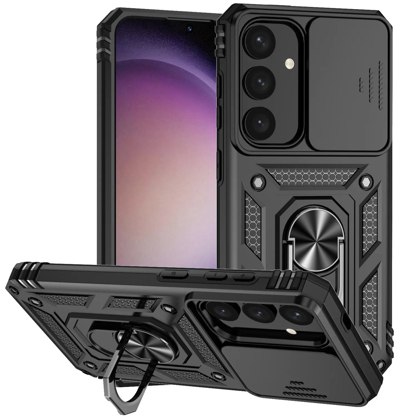 Luxury Armor Case with Ring Holder & Slide Camera Cover for Samsung Galaxy S Series