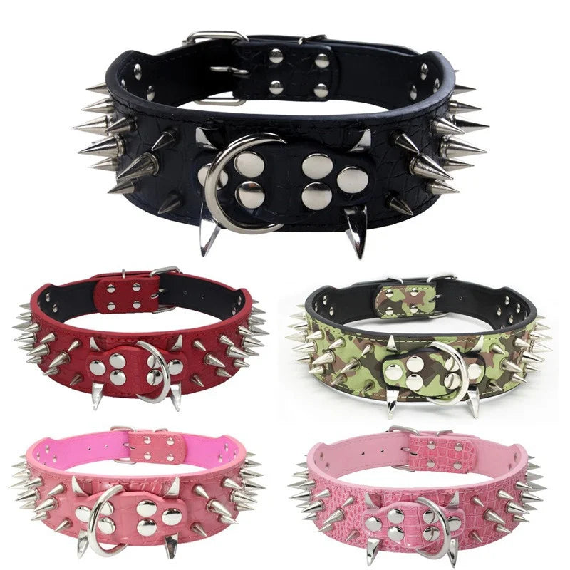 Spiked Dog Collar 🦴 Anti-Bite PU Leather Rivet Collar for Large Dogs