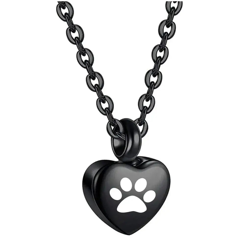 🖤🐾 Stainless Steel Small Heart Pet Paw Urn Necklace 💖 | Memorial Ashes Keepsake Pendant Charm for Pets 🌈
