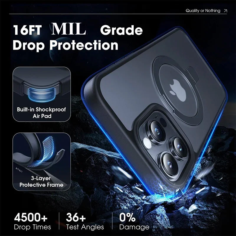 Matte Magnetic Ring Stand Case for iPhone – Ultra Slim Cover