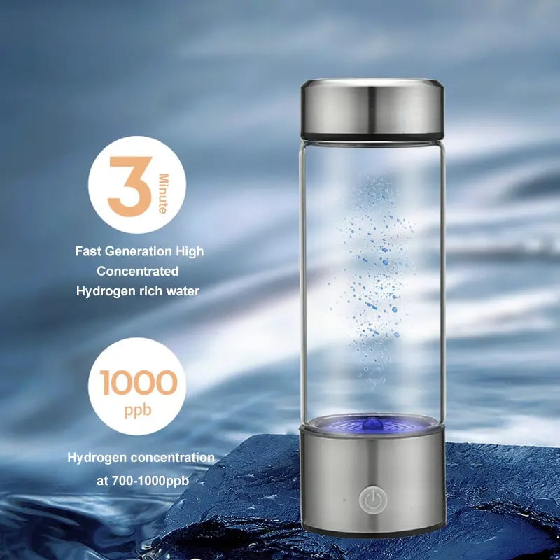 1pc 15.2 Fl. Ounces (450mL) Portable Hydrogen Water Generator 3 Minutes Mode High Concentration Hydrogen Water Generator