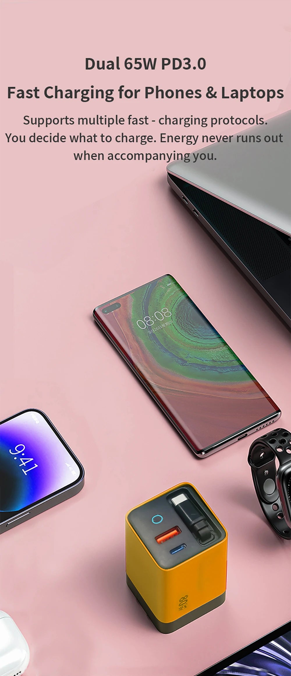 ⚡ 80W USB-C PD Fast Charger with Retractable Cable 🔄 | 100–240V Travel Wall Adapter for iPhone 16, MacBook, Samsung & Pixel 💻📱