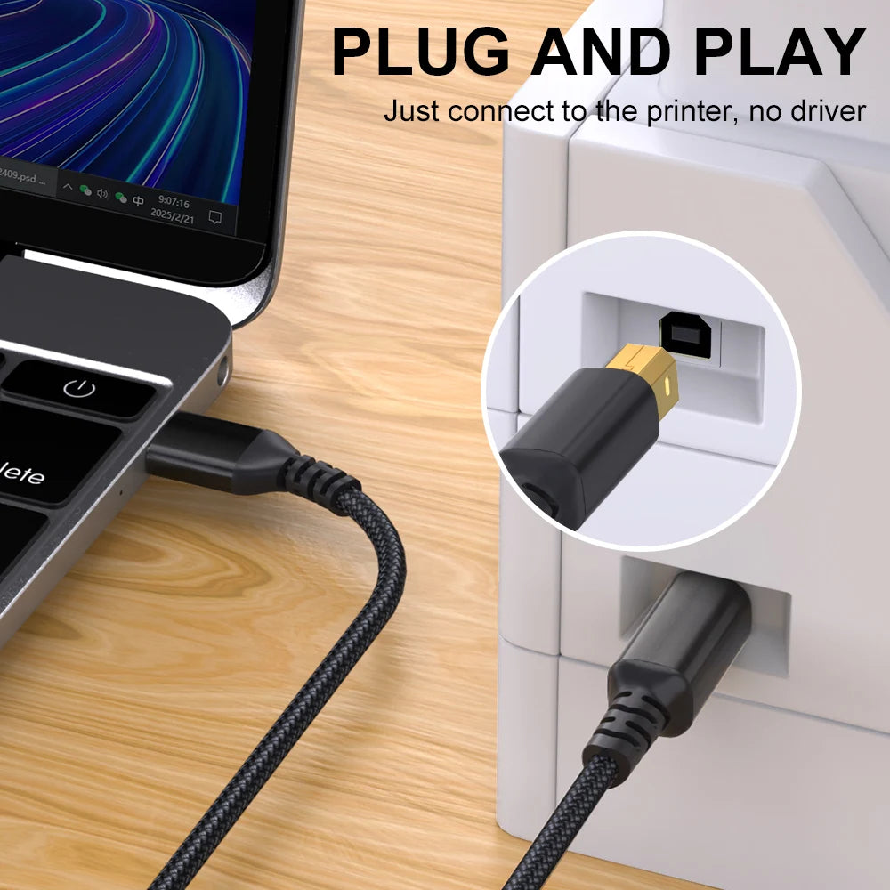 USB B to USB A Printer Cable 2.0 – High Speed Male to Male Scanner Cord for HP, Canon, Epson, Dell, Lexmark