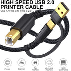 🔥 USB A & USB‑C to USB‑B 2.0 Printer Cable | Nylon Braided High‑Speed Cord for Yamaha/Casio Digital Piano, DJ Controllers, Printers & More