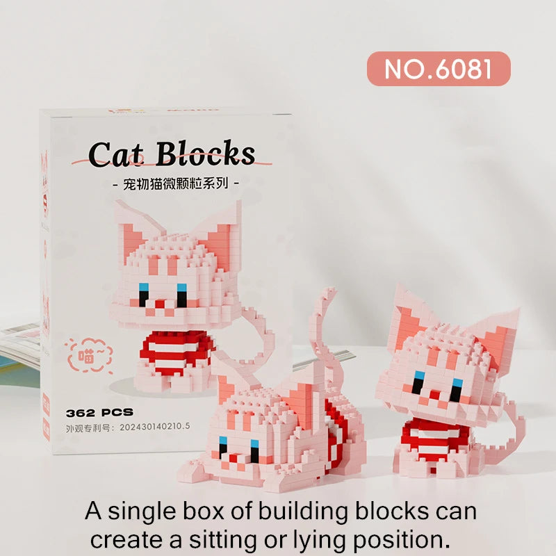 🐱🧱 Cute Pet Cat Micro Particle Building Blocks – Orange & Black Cat DIY Assembly Puzzle Toy for Kids