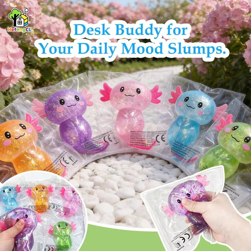 Glitter Axolotl Squishy Toy – Colorful Kawaii TPR Fidget Toy