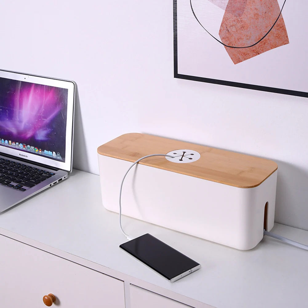 🌿📦 Wooden Cable Storage Box – Power Strip & Wire Organizer