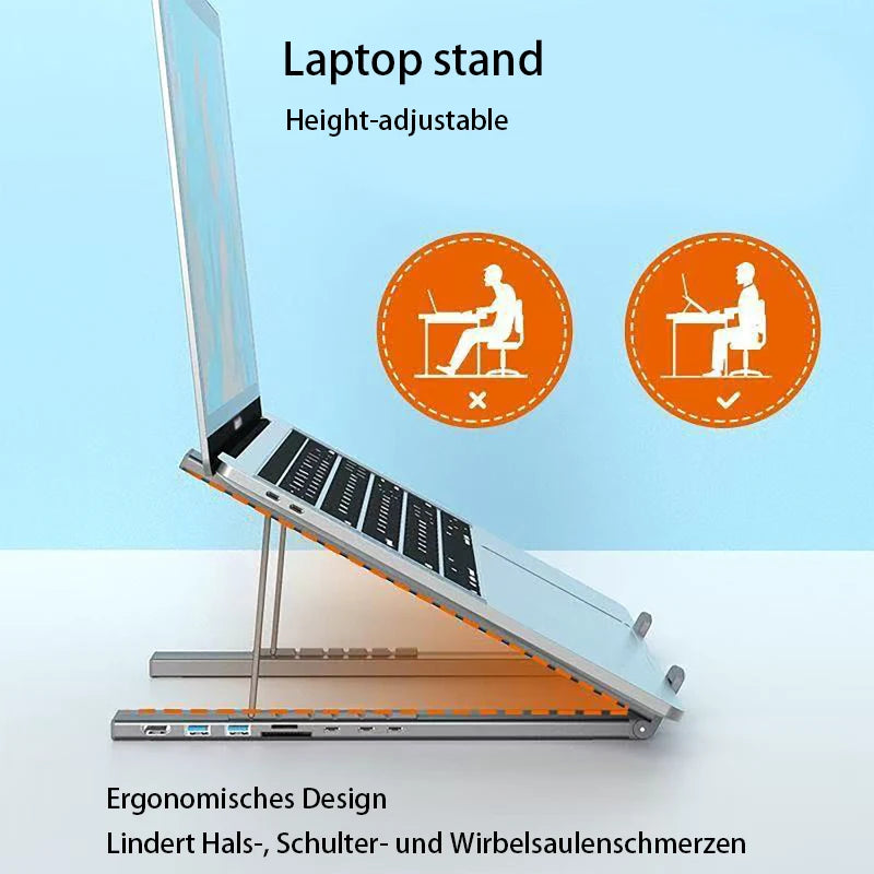 💻🔗 8-in-1 Laptop Stand Docking Station – Aluminum Foldable USB-C Hub