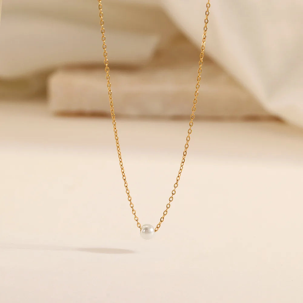 ✨💛 SUNIBI 2024 New Fashion Stainless Steel Pendant Necklace 🤍 | Gold Color Imitation Pearl Jewelry for Women 💎 | Wholesale Friendly