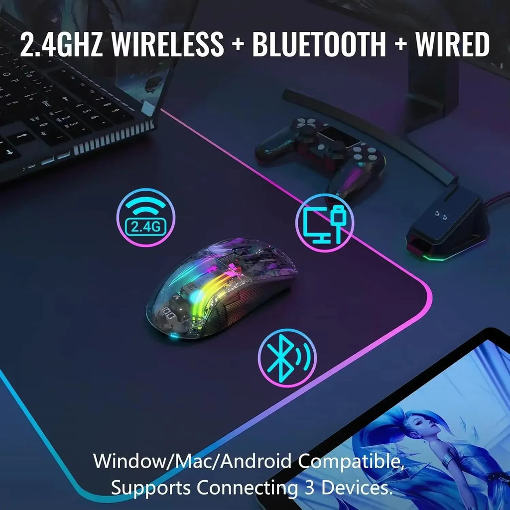 🔥🖱️ ATTACK SHARK X2 Pro Triple Mode Wireless RGB Gaming Mouse – Transparent Shell