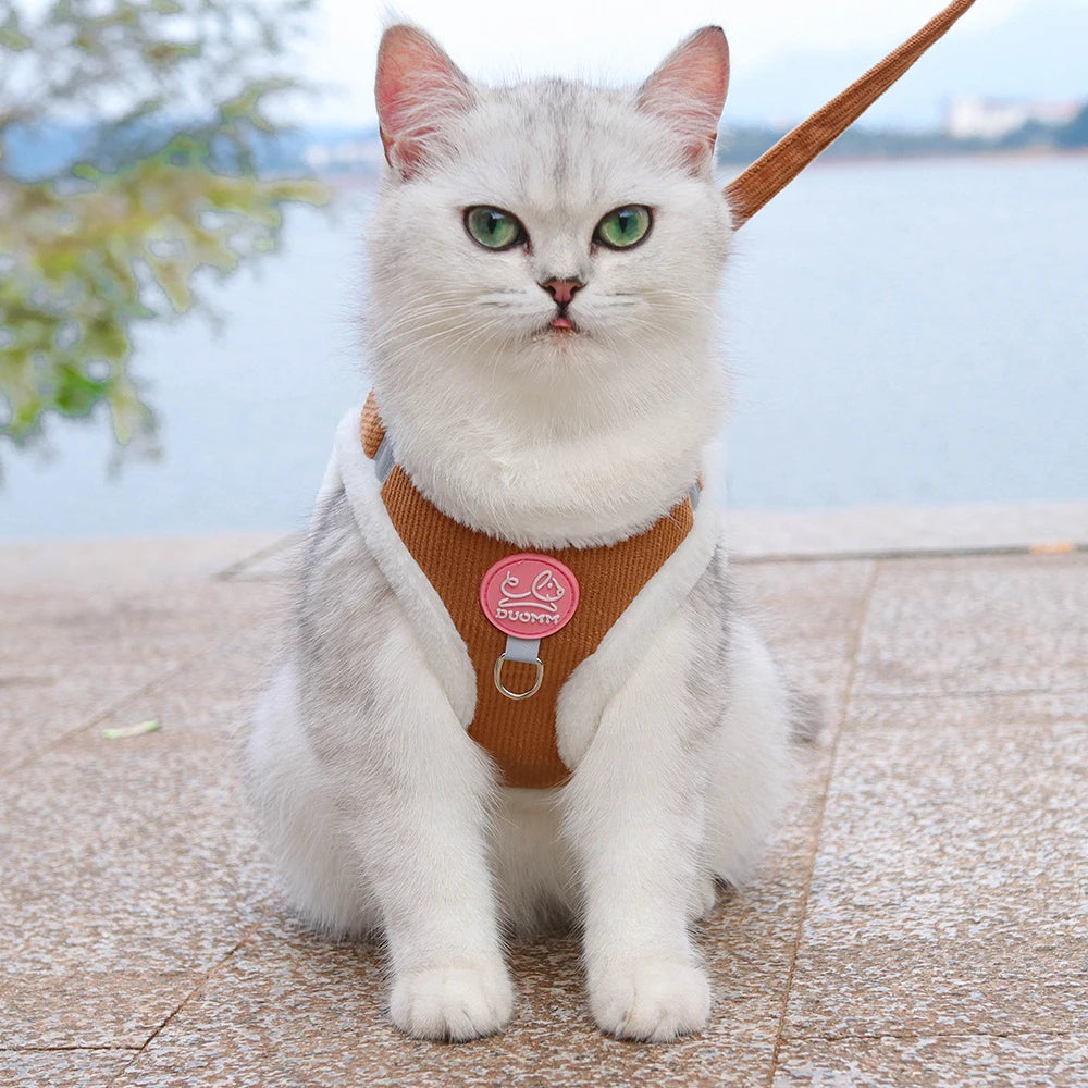 ❄️🐾 Rabbit Fur Winter Cat & Dog Harness with Leash – Reflective Adjustable Set
