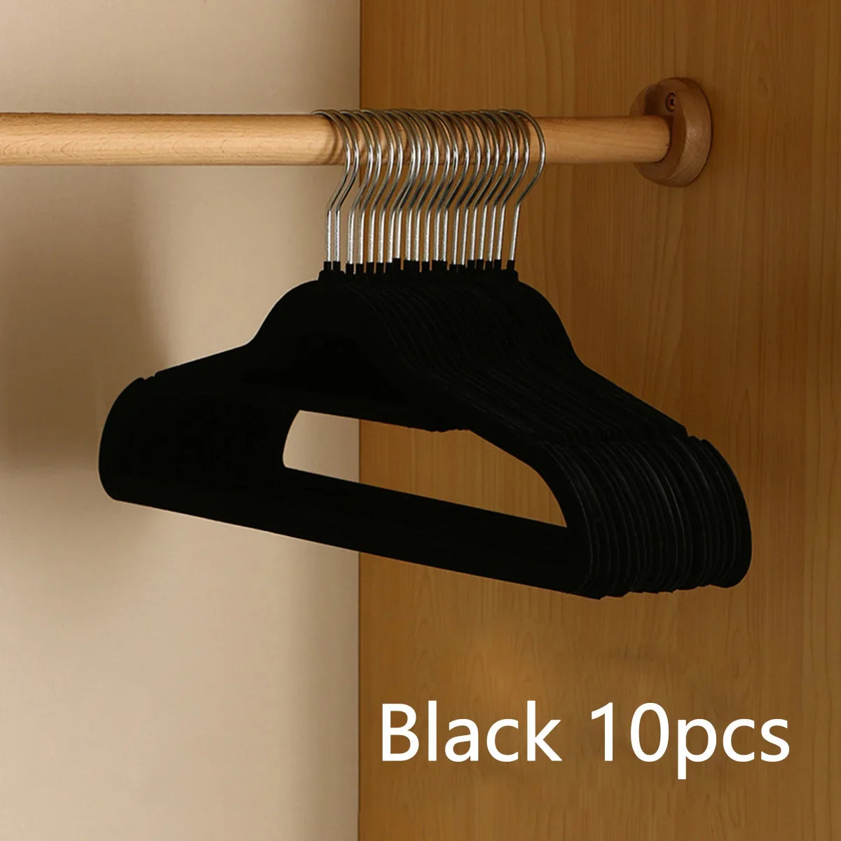 👗✨ 10pcs High-End Velvet Clothes Hangers | Non-Slip Flocked Felt Solid Hangers 🖤 | Heavy-Duty Slim Wardrobe Hangers
