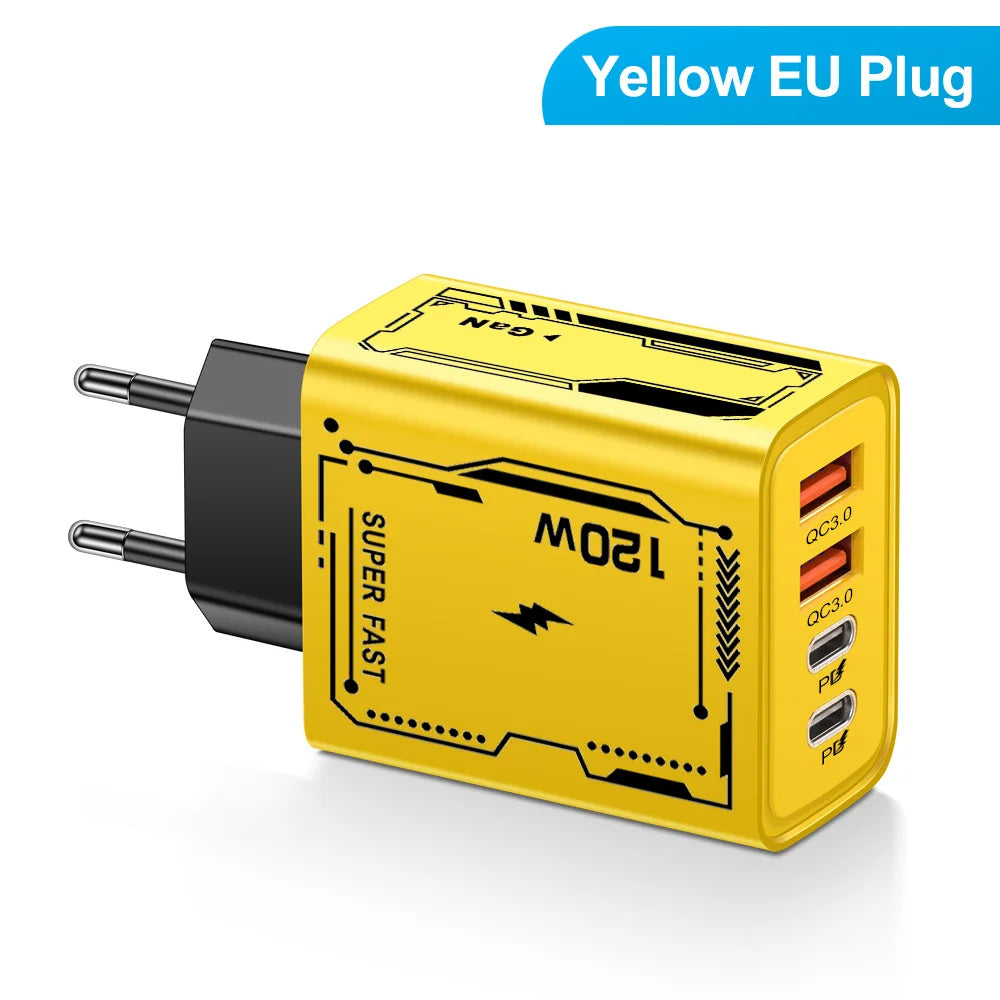 USB C PD Charger 120W ⚡ | 4-Port Quick Charge 3.0 Type-C Wall Adapter | Fast Charging Phone Charger for iPhone 16/15/14/13, Samsung S24 Ultra, Xiaomi, OnePlus