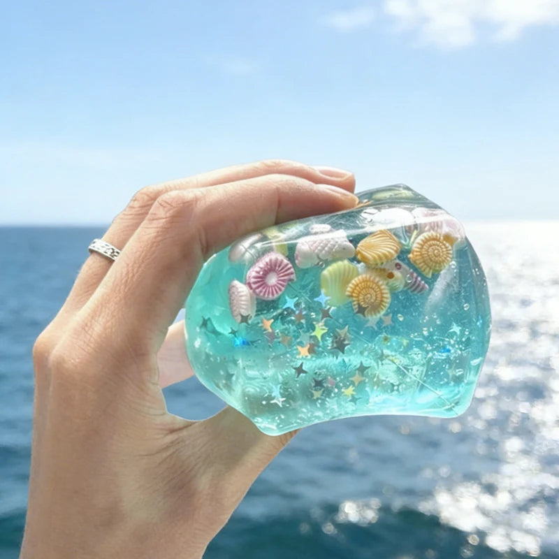 Blue Sea Cube Squishy Toy – Transparent Ocean Sensory Fidget