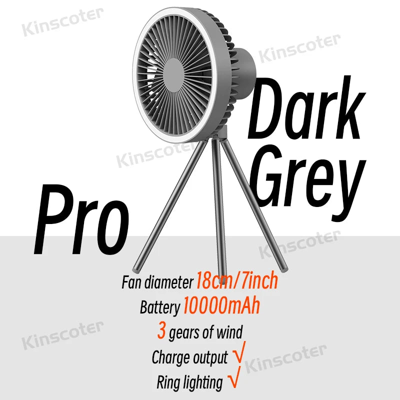 🌬️🔋 Rechargeable Camping Fan 4000mAh / 10000mAh – LED Light & Power Bank