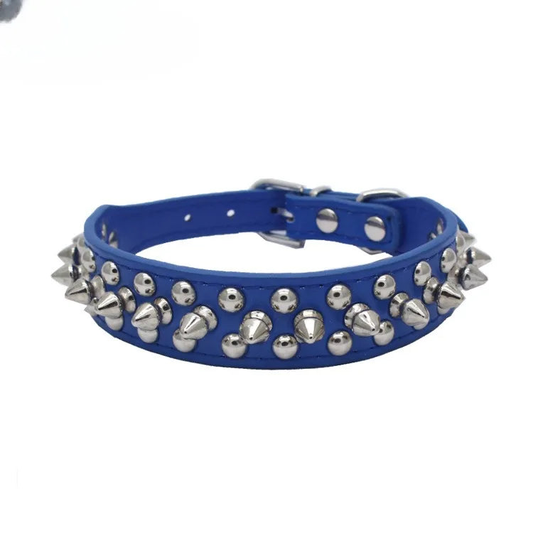 Adjustable Spiked Dog Collar 🐶 PU Leather Punk Studded Pet Collar for Small Dogs & Cats