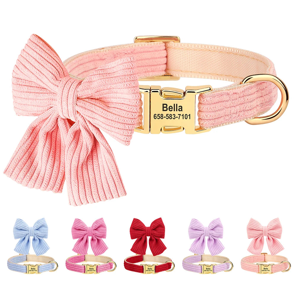 🎀🐾 Personalized Dog Collar with Bowtie – Custom Engraved ID