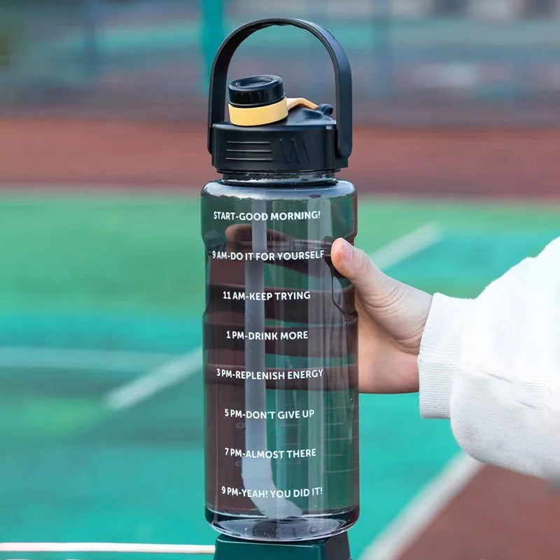LUSQI Large Capacity Water Bottle (1.5L / 2L / 3L) – Leakproof Straw Bottle with Time Marker 💧✨