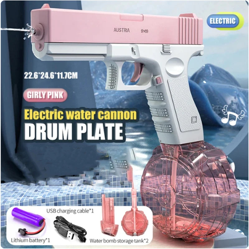 Electric Water Blaster Pistol – Full Automatic Water Toy with Drum Tank | High‑Power Outdoor Beach Water Gun for Summer Fun (14+)
