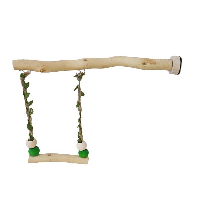 🦜🌳 Wooden Parrot Stand Pole Double Layer Swing Toy