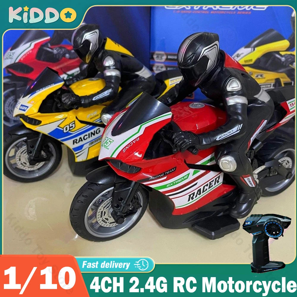 1/10 RC Motorcycle 4CH Drift Racing High Speed Remote Control Motorcycles 35 Meters Electric Off-Road Model Toys for Boys Child
