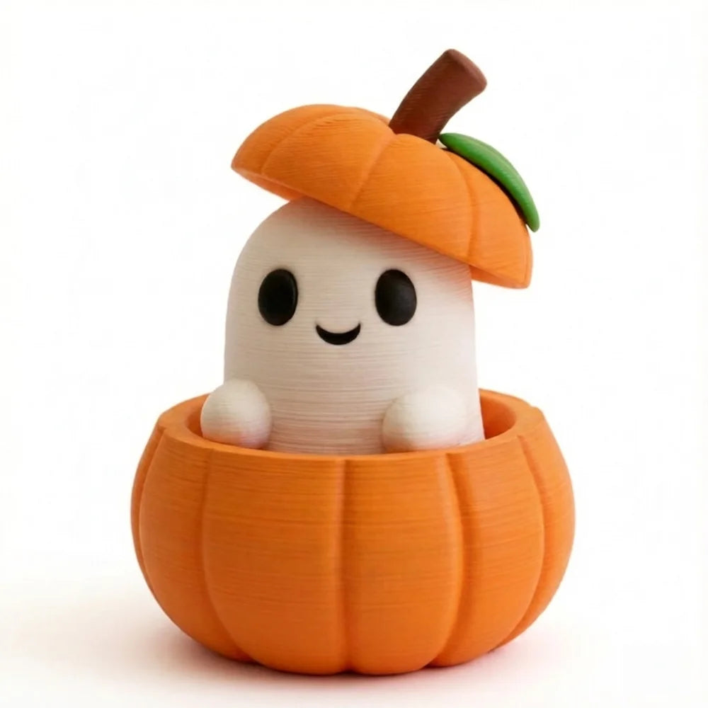 3D Pumpkin Ghost Figurine – Cute Detachable Halloween Décor