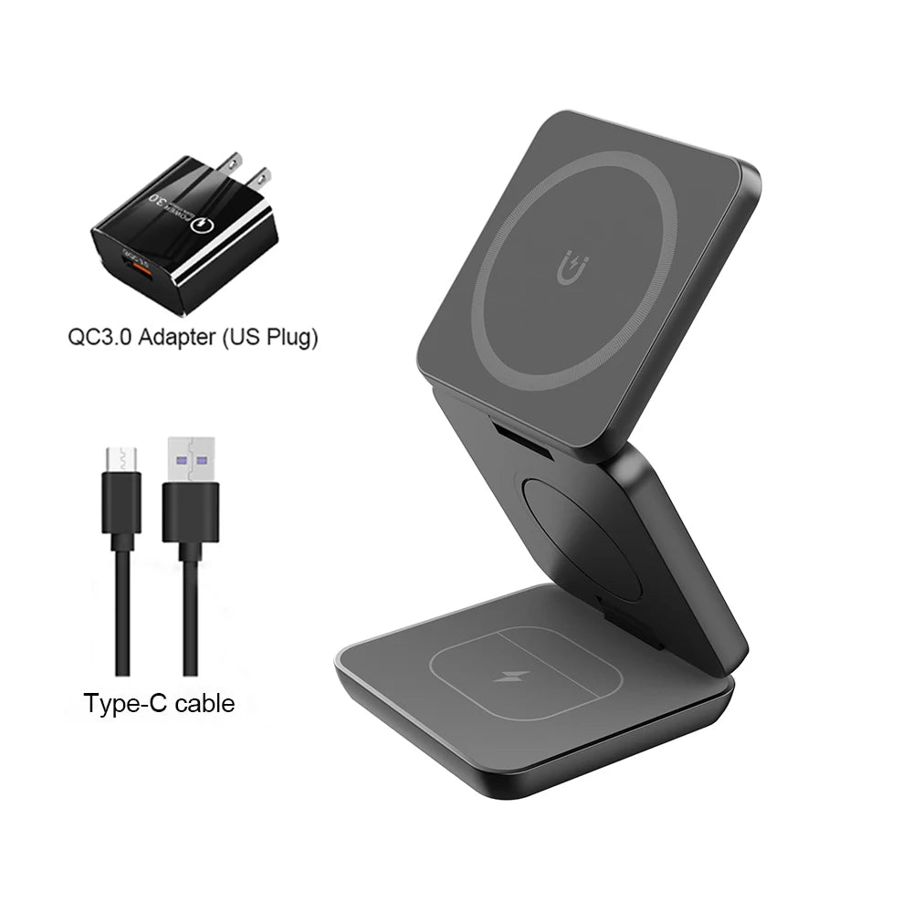 3-in-1 Foldable Magnetic Wireless Charging Station for iPhone & Apple Watch